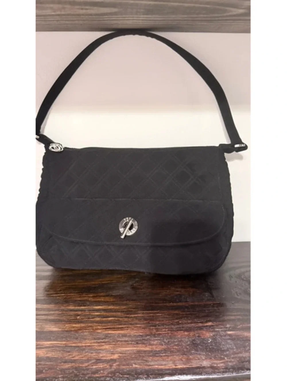 Vera Bradley solid black quilted shoulder bag silver-tone metal toggle clasp